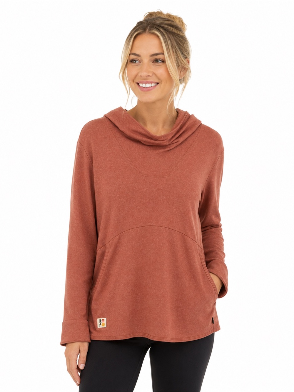 DESO Performance Hoodie Rust Clay Cowl Neck Pullover WomenMedium Athleisure Top